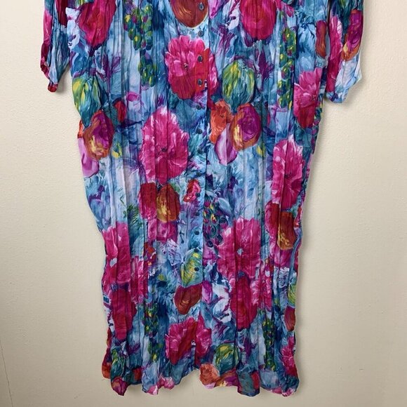 Vintage 2 Rare Womens 2X Dress Colorful Flowy Floral Abstract Maxi 80s Crinkle - Picture 10 of 16